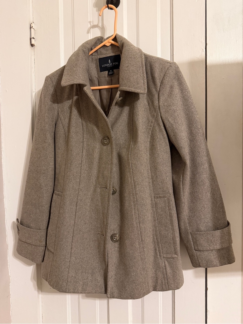 London Fog Women's Tan-Gray Wool-Blend Pea Coat